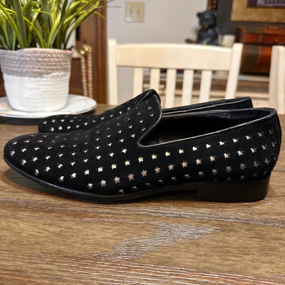 ALDO‎ Mens Black Suede Star Perforated Slip On Loafers Size 8 Dress Shoes